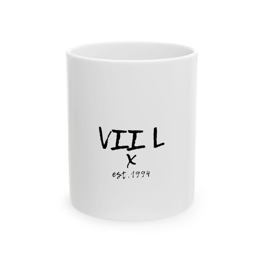 Trendy Ceramic Mug with 'VIII L X est. 1994' Design